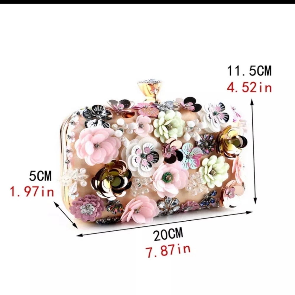 Women's Evening Bag Flower Party Prom Clutch Purse Floral Bride Black Handbag - Picture 6 of 16
